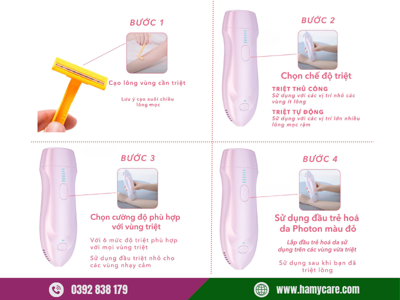 Máy triệt lông NanoTime B62F 7 4 bước sử dụng máy triệt lông NanoTime B62F