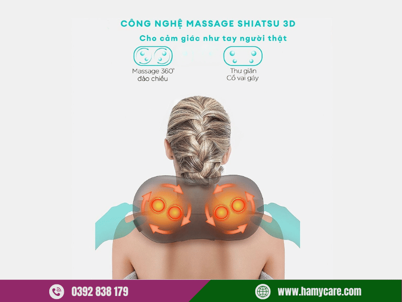 Gối massage HoMedics SP-100H-GB 5 Công nghệ Shiatsu 3D trên gối massage HoMedics SP-100H-GB mang lại cảm giác chân thực
