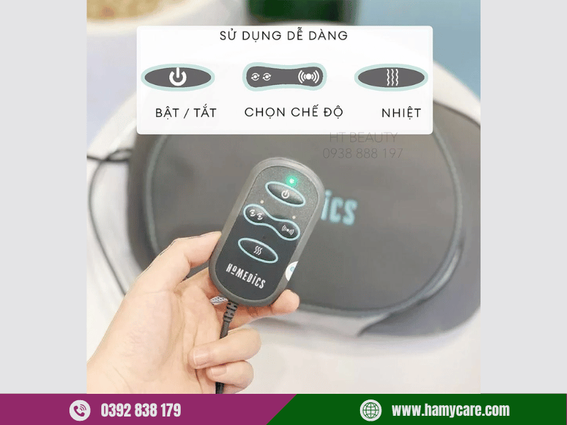Gối massage HoMedics SP-100H-GB 7 Điều khiển tay cầm tiện lợi trên gối massage HoMedics SP-100H-GB dễ dàng sử dụng