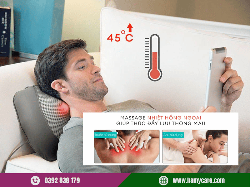 Gối massage HoMedics SP-100H-GB 4 Gối massage HoMedics SP-100H-GB chính hãng giúp thư giãn cổ vai gáy và lưng tại nhà