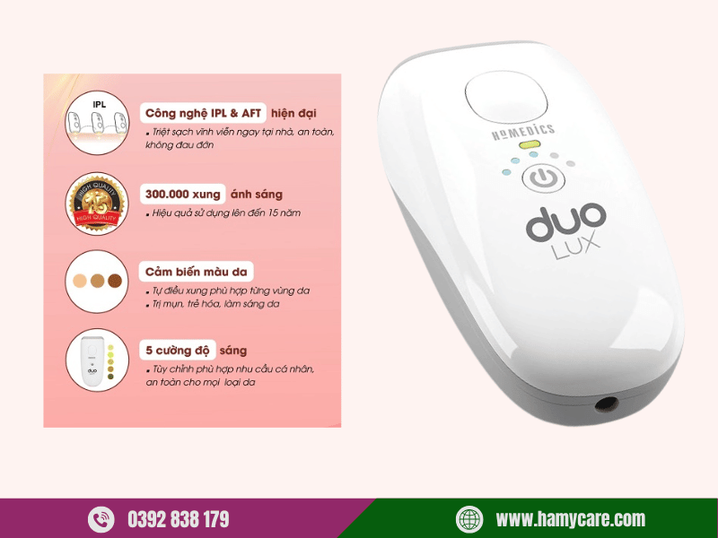 Máy triệt lông cá nhân HoMedics IPL-HH390-LUX 4 Máy triệt lông HoMedics IPL-HH390-LUX công nghệ IPL hiện đại