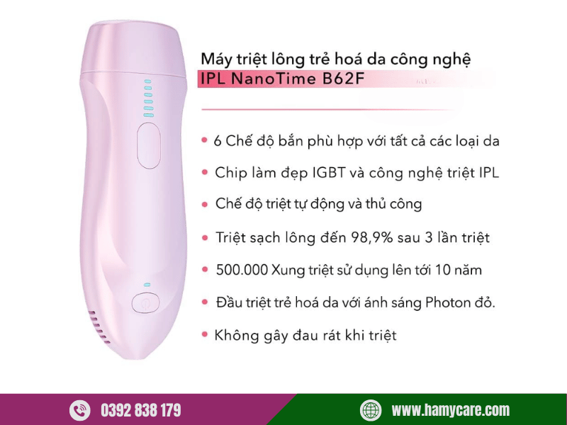 Máy triệt lông NanoTime B62F 4 Máy triệt lông trẻ hoá da công nghệ IPL NanoTime B62F